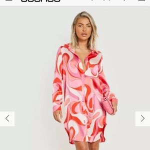 Boohoo abstract printed shirt dress, size 14, pink, barbie inspired
